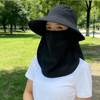 UPF 50+ 3-in-1 Sun Hat for Women, Wide Brim UV Protection Visor Hat with Detachable Neck Flap & Face Cover - color: Blue
