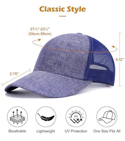 Blank Mesh Back Trucker Hat for Men and Women, Unisex Adjustable Snapback Baseball Cap, Adult Plain Classics Retro Hat - color: Blue