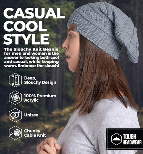 Tough Headwear Slouchy Oversized Beanie Hat - Warm Winter Hats for Women - Stretch Fit Mens Beanie - color: Light Gray