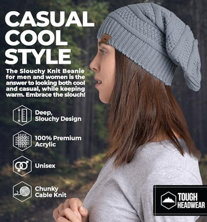 Tough Headwear Slouchy Oversized Beanie Hat - Warm Winter Hats for Women - Stretch Fit Mens Beanie - color: Light Gray