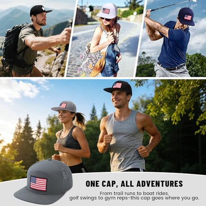 American Flag Baseball Cap, Flat Bill Brim Hat for Men Women, Patriotic Mesh Snapback Hats - color: Dark Grey