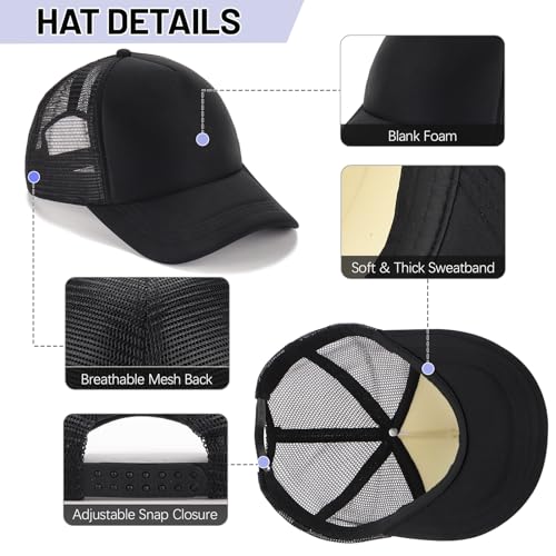 Ultrafun 10 Pack Trucker Hat Mesh Sublimation Blank Hats Adjustable Baseball Caps Hats for Men Women - color: Black