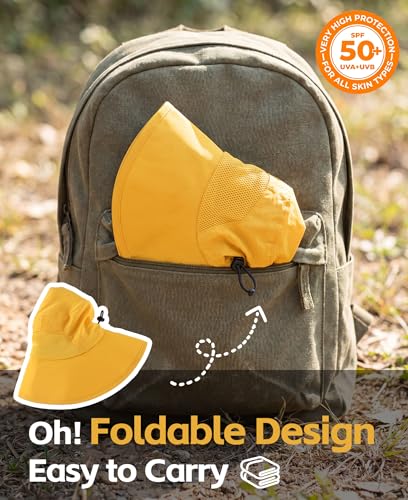 Home Prefer UPF50+ Mens Sun Hat Wide Brim Fishing Hat for Men UV Protection Womens Beach Bucket Hat for Golf Hiking Gardening - color: Yellow
