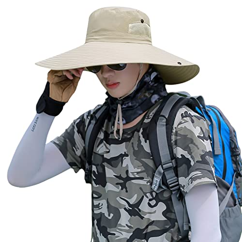 HUAMULAN Men Women 6" Wide Brim Sun Protection Hat Summer Fishing Hats - color: A4-beige