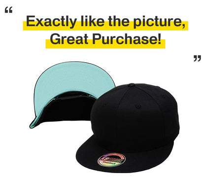 KBETHOS Classic Snapback Hat Blank Cap Underbrim Cotton Wool Blend Flat Visor Adjustable Unisex - color: Black With Diamond Blue Underbrim
