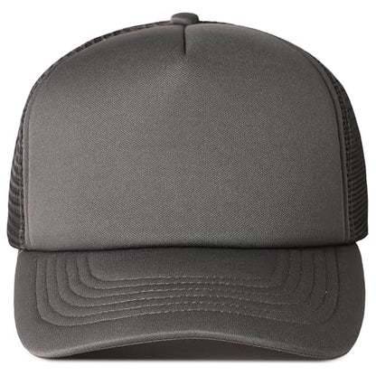 MIRMARU 5 Panels Blank Foam Front Two Tone Solid Trucker Mesh Back Baseball Cap with Adjustable Snapback Strap - color: Solid-charcoal