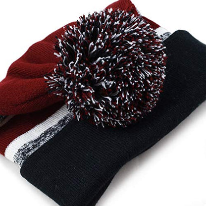 Winter Knit Beanie Hat with Pom Pom – Warm Cuffed Slouch Ski Cap for Men & Women - color: 1.black and Burgundy With Pom
