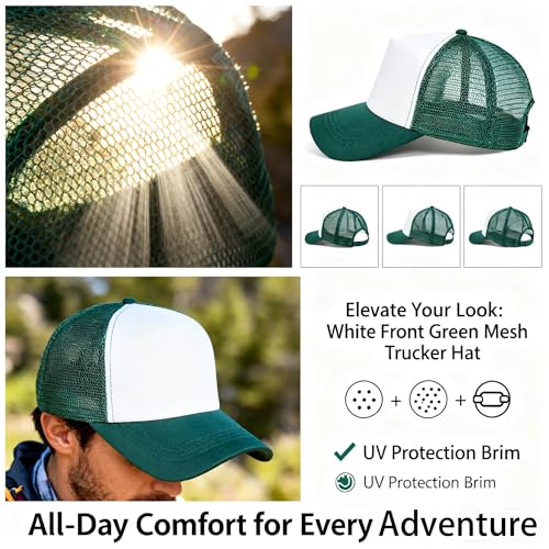 12 Pcs Sublimation Blank Trucker Hats Bulk Mesh Snapback Baseball Cap Mesh Trucker Caps for Men and Women DIY Custom Hats - color: Forest Green and White