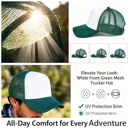 12 Pcs Sublimation Blank Trucker Hats Bulk Mesh Snapback Baseball Cap Mesh Trucker Caps for Men and Women DIY Custom Hats - color: Forest Green and White