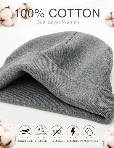 ROYBENS 100% Cotton No Cuff Beanie Hat Men Women, Fisherman Skull Cap - color: Light Gray