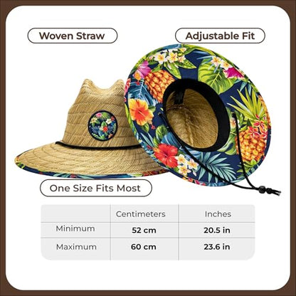 grinderPUNCH Straw Sun Hat for Men Women Wide Brim Beach Fishing UPF 50 - color: Tropical Pineapple
