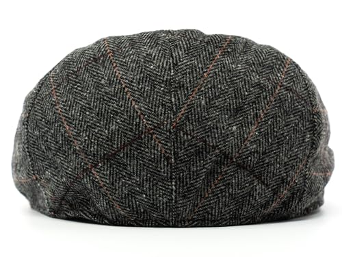 Men's Classic Patchwork Herringbone Checker Plaid Newsboy Ivy Hat Flat Cap - color: Gray Plaid, size: Large-X-Large