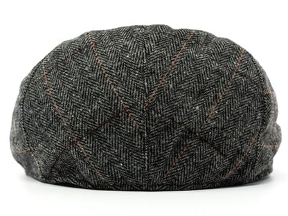 Men's Classic Patchwork Herringbone Checker Plaid Newsboy Ivy Hat Flat Cap - color: Gray Plaid, size: Large-X-Large