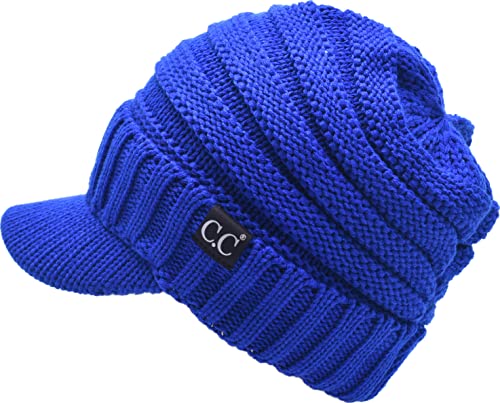 C.C Trendy Warm Oversized Chunky Soft Oversized Ribbed Slouchy Knit Hat with Visor Brim - color: Royal Blue