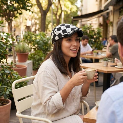 Women's Berets: Black Houndstooth Red Beret Hats for Women Fall Winter Fashion Outfit - color: Advance-checkered-black