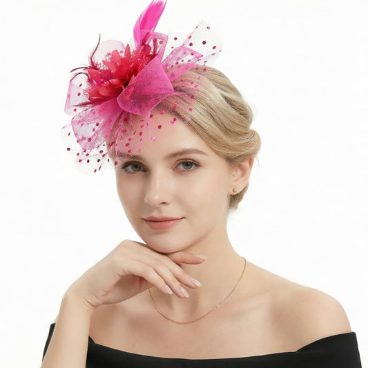 DRESHOW Fascinators Hat Feather Headband Women's Fascinators Tea Party Headwear with Clip Flower Head Band for Girls & Women - color: 8.7" Diameter / Burgundy