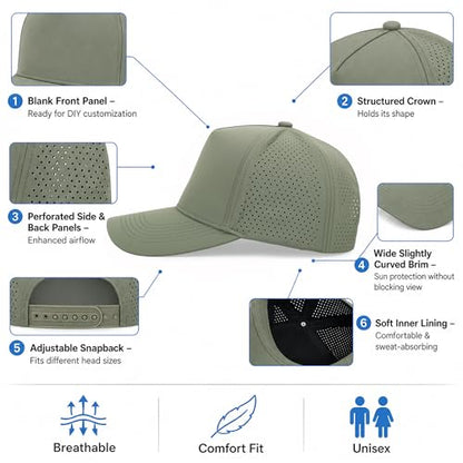 5 Panel Baseball Cap Quick Dry Mesh Snapback Hat for Women Men - color: Black+navy+lightgrey+sagegreen