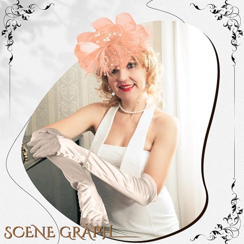 Yaomiao 5 Pcs 1920s Tea Party Accessories Fascinator Hat Gloves - color: Champagne