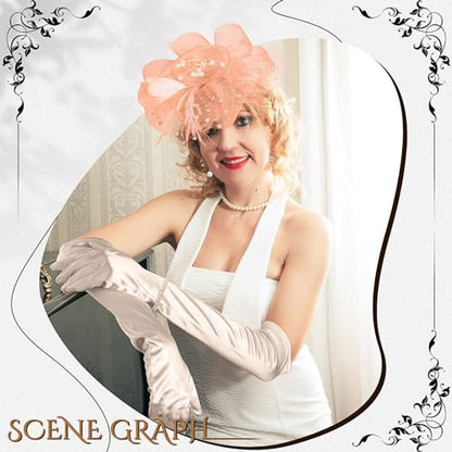 Yaomiao 5 Pcs 1920s Tea Party Accessories Fascinator Hat Gloves - color: Champagne