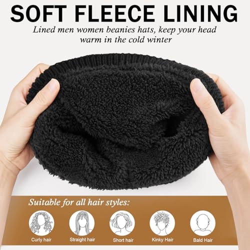 OZERO Winter Beanies Hats Men: Beanie with Ear Flaps - color: Black