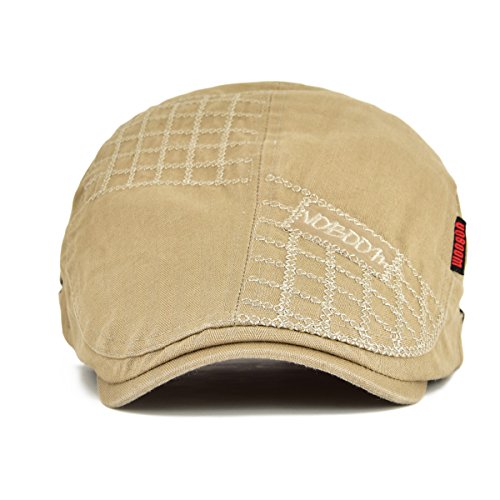 VOBOOM Men Cotton Adjustable Newsboy Beret Ivy Cap Cabbie Flat Hat - color: Light Brown