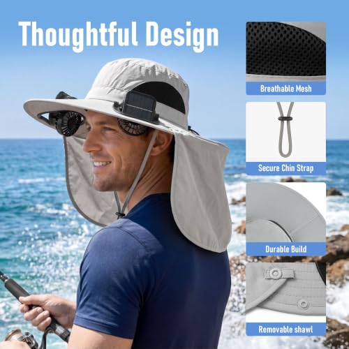 2 in 1 Wide Brim Sun Hat with 2 Solar Fans Sunshade UPF 50+ Garden Outdoor Fishing Beach Essential - color: Deep Green