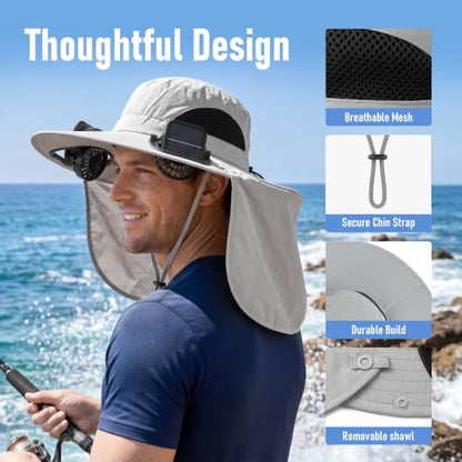 2 in 1 Wide Brim Sun Hat with 2 Solar Fans Sunshade UPF 50+ Garden Outdoor Fishing Beach Essential - color: Black
