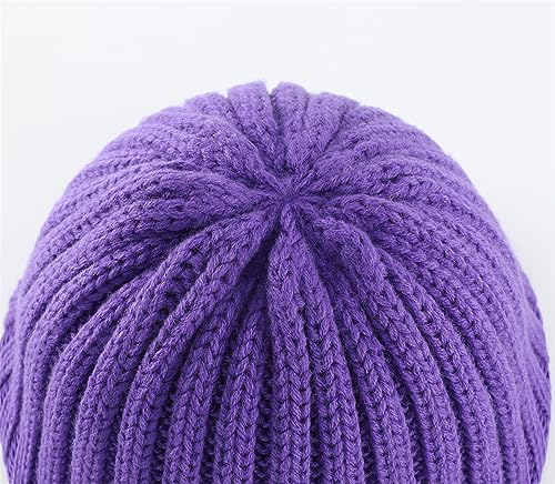 Connectyle Women's Rib Knit Cuffed Beanie Hat Stretch Acrylic Winter Hat Thick Warm Snow Ski Cap - color: Purple