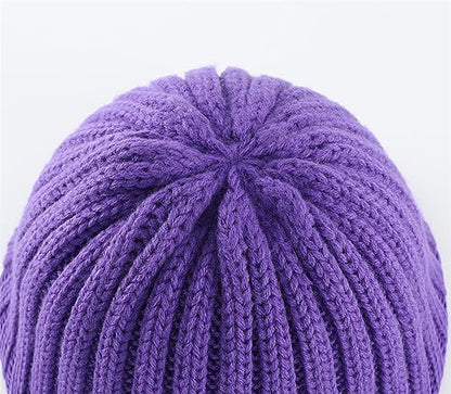 Connectyle Women's Rib Knit Cuffed Beanie Hat Stretch Acrylic Winter Hat Thick Warm Snow Ski Cap - color: Purple