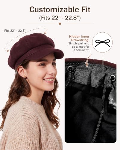 American Trends Newsboy Hats for Women Baker Boy Cap Fall Winter Beret - color: A-burgundy
