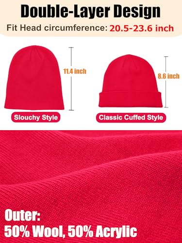 Womens Satin Lined Beanie Wool Silk Lining Slouchy Warm Skull Cap - color: 1pcs Red
