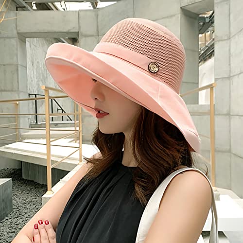 Women Wide Brim Sun Hats Metal Wired Edge Summer UV Protection Beach Fishing Hat for Hiking Garden Travel Chin Strap - color: B3-fyu001-pink, size: One Size