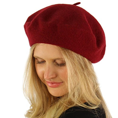 Classic Winter 100% Wool Warm French Art Basque Beret Tam Beanie Hat Cap - color: Wine