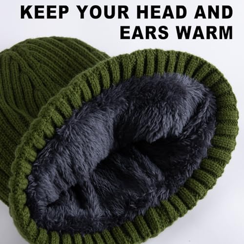 HONGTEYA 3 Pack Winter Beanie for Men Women, Thicken Thermal Plush Lined Beanie Fashion Warm Knit Hat for Cold Weather - color: Black+gray+green
