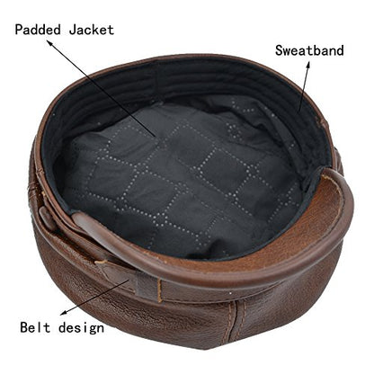 Adult Genuine Leather Fiddler Cap Flat Top Maciejówka Breton Style Mariner's Cap - color: Brown, size: Medium