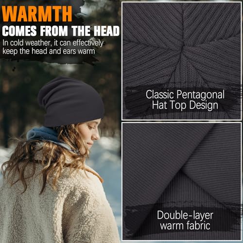 YANIKY Slouchy Beanie for Women, Mens Soft Cotton Beanie Hat, Double Layer Windproof Skull Cap for All Seasons - color: Dark Grey