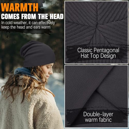 YANIKY Slouchy Beanie for Women, Mens Soft Cotton Beanie Hat, Double Layer Windproof Skull Cap for All Seasons - color: Dark Grey