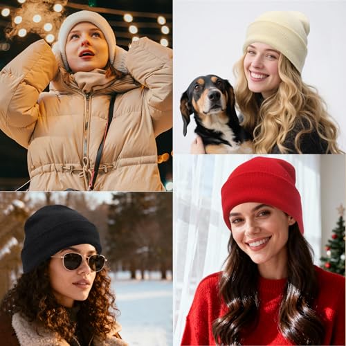 PFFY Womens Satin Lined Beanie Silk Lining Winter Hats Beanies for Women - color: Black+grey