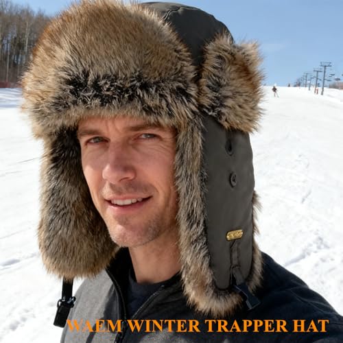 Trapper Hat for Men Women Faux Fur Aviator Russian Ushanka Hat Winter Hunting Hats with Ear Flaps Fur Tropper Bomber Ski Hats - color: Brown, size: Small-Medium