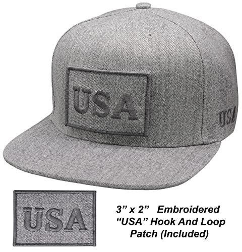 Antourage American Flag Unisex Baseball Hat for Men and Women | USA Flag Mesh Snapback Cap with 2 Patriotic Patches - color: (75) Grey Flat Visor Snapback