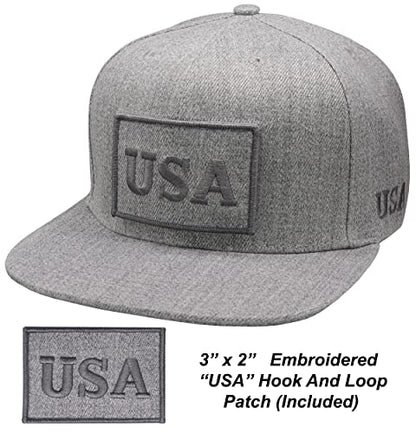 Antourage American Flag Unisex Baseball Hat for Men and Women | USA Flag Mesh Snapback Cap with 2 Patriotic Patches - color: (75) Grey Flat Visor Snapback