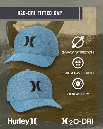Hurley Mens Baseball Cap, H2O-Dri Stretch Fitted Hat with Curved Bill - color: Valerian Blue, size: Large-X-Large