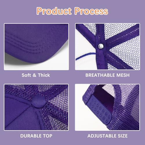 OKBA 5 Pack Sublimation Blank Baseball Cap Adjustable Hat Polyester Mesh Trucker Hats for Men and Women - color: 5pcs*purple Hat