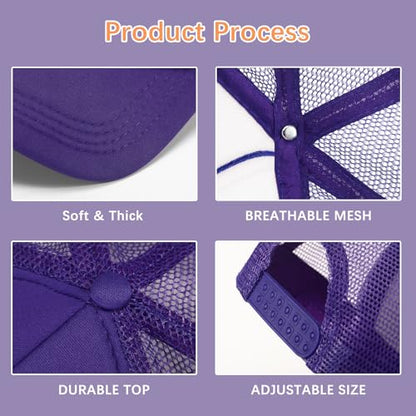 OKBA 5 Pack Sublimation Blank Baseball Cap Adjustable Hat Polyester Mesh Trucker Hats for Men and Women - color: 5pcs*purple Hat