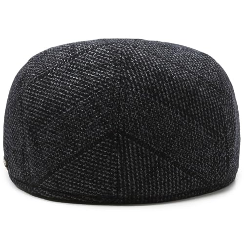 Men's Newsboy Cap with Earflaps Flat Ivy Caps Gatsby Golf Cabbie Hats - color: Black Navy Square