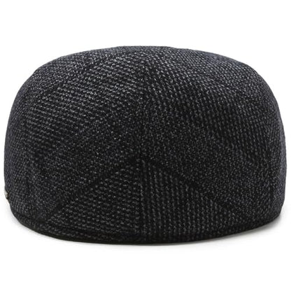 Men's Newsboy Cap with Earflaps Flat Ivy Caps Gatsby Golf Cabbie Hats - color: Black Navy Square