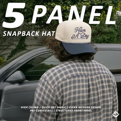 Funky Junque Golf Trucker Hat - color: Have a Day - Navy/Beige