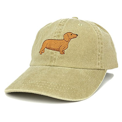 Trendy Apparel Shop Dachshund Embroidered Dog Theme Low Profile Dad Hat Cotton Cap - color: Khaki