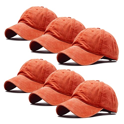Ultrafun Unisex Vintage Baseball Cap Washed Distressed Plain Blank Baseball Hat Adjustable Dad Hat for Outdoor Sports - color: 6pack-orange