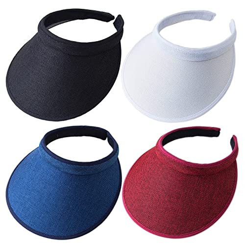 MULIMU 4Pcs Wide Brim Sun Visor for Women Men Visor Hats for Women Sun Visors for Women Clip On Golf Visors for Summer - color: Black&white&blue&red